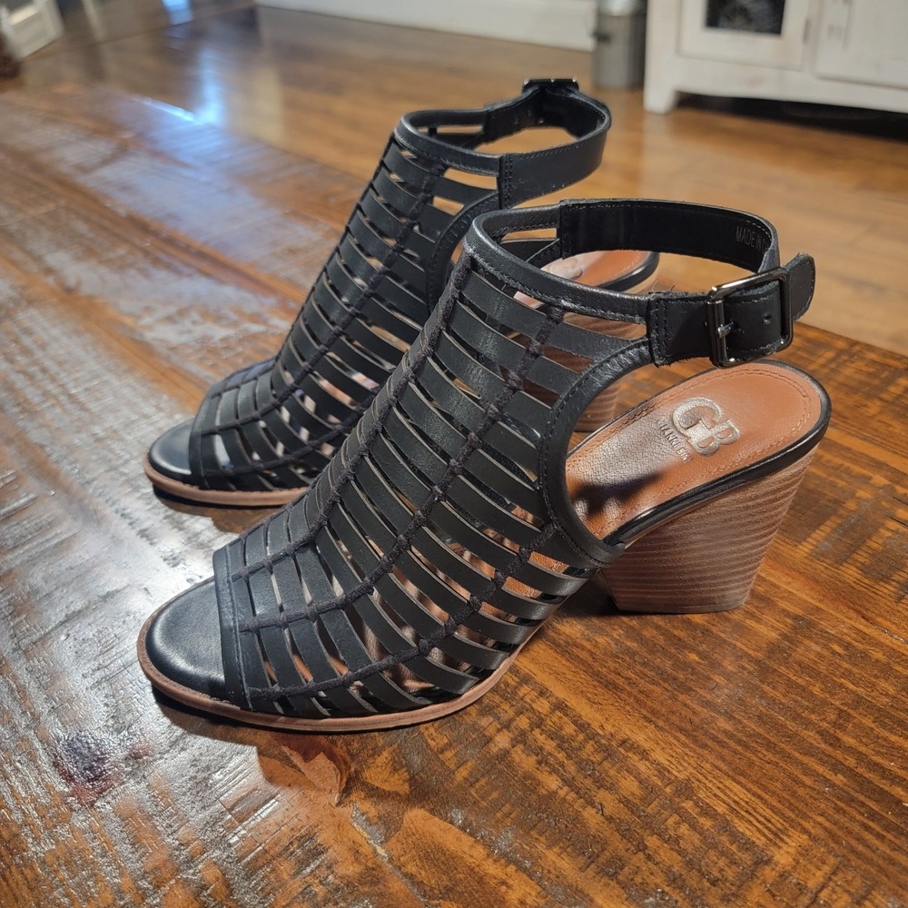 GIANNI BINI Black Sandals Gladiator Wedges Heels Size 10 Discontinued Rare GB 3" - Picture 3 of 10